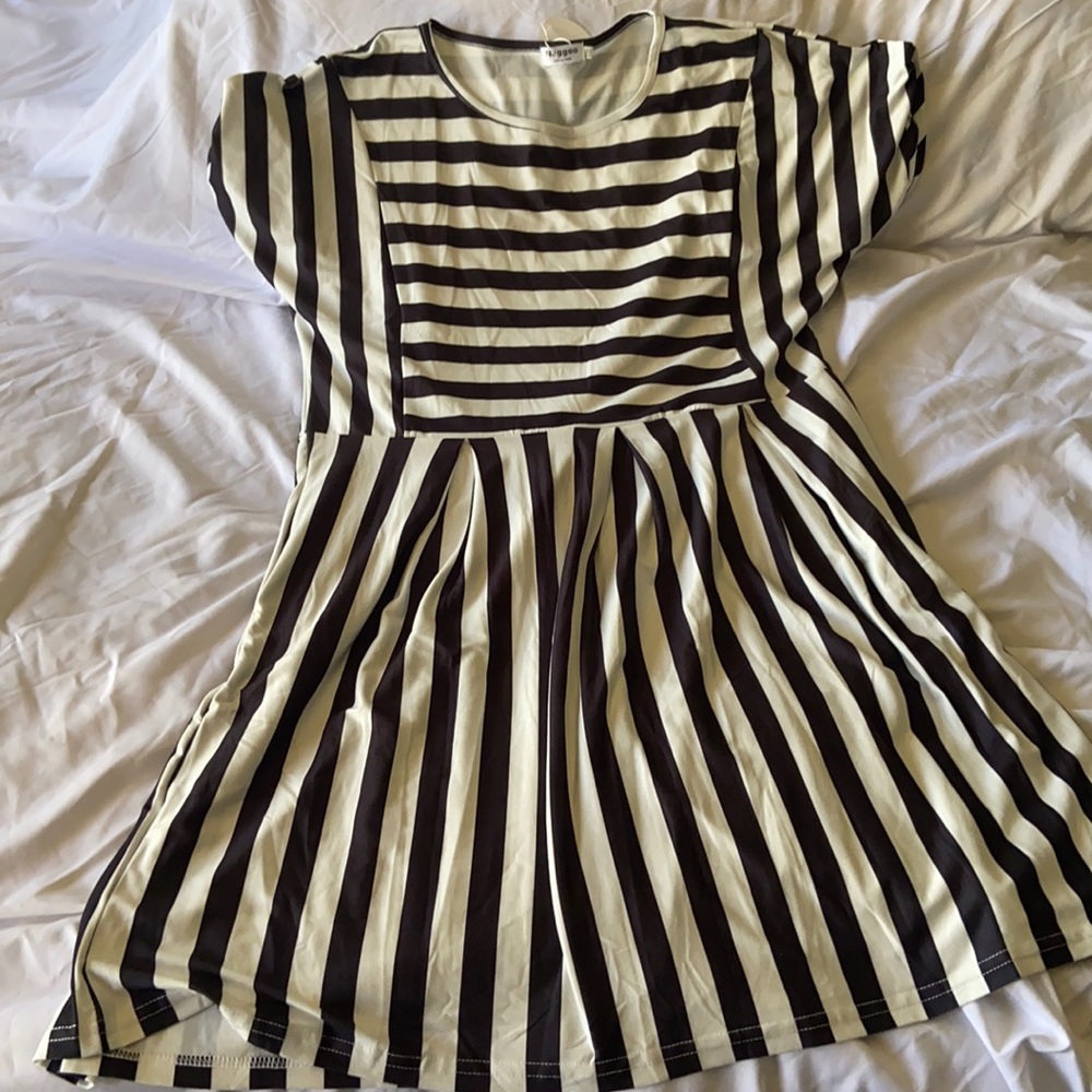 Brand New Short Striped Swing Dress with Pockets